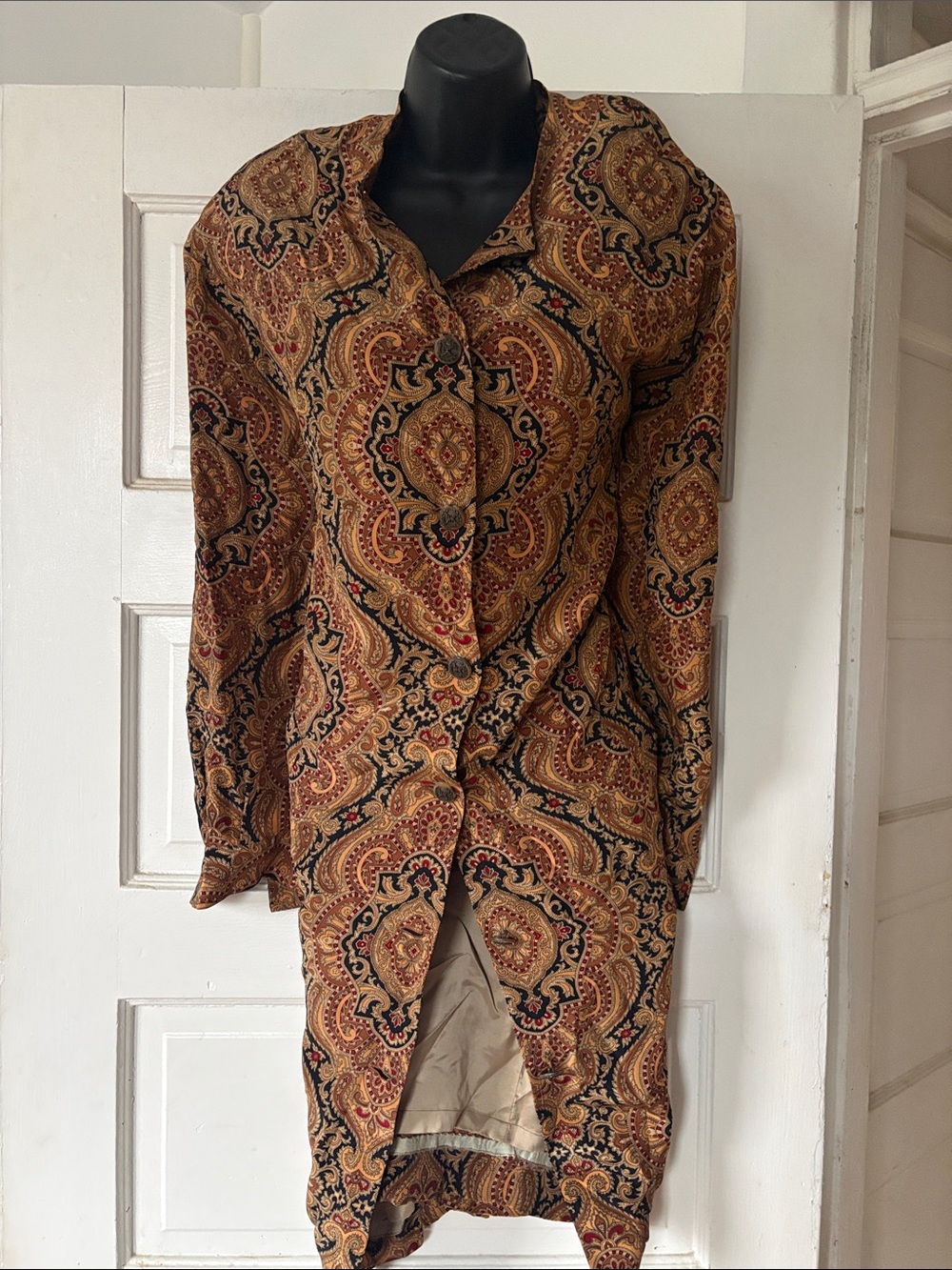 Vintage Dana Buchman Silk Paisley-Print Long Women Dress
